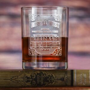 Whiskey Label Distillery, Engraved Bar Glass