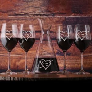 Initials in Heart, Wine Decanter & Glasses, Wedding Gift