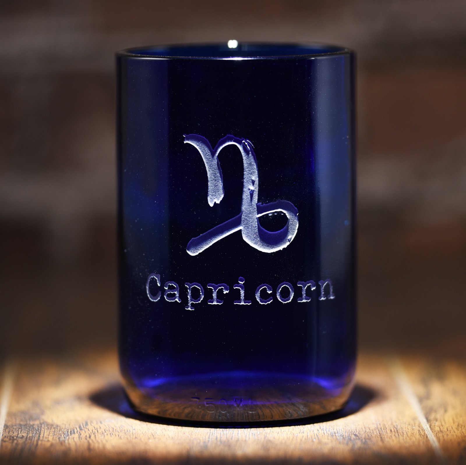 Zodiac Sign, Engraved Blue Recycled Wine Bottle Glass - Image 3